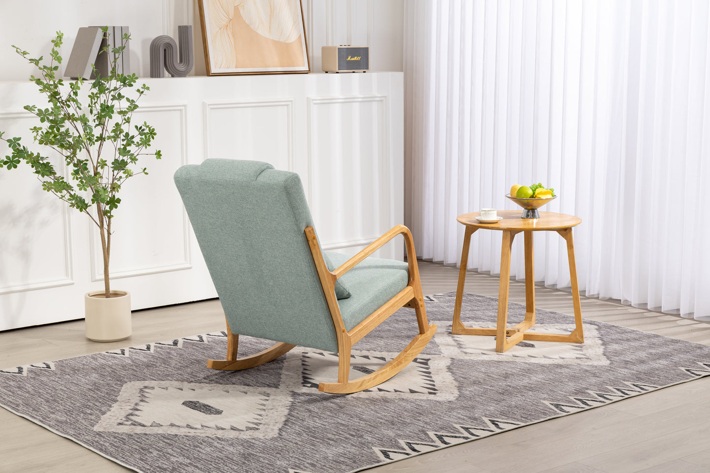 Premium Upholstered Rocking Chair with Lumbar Pillow
