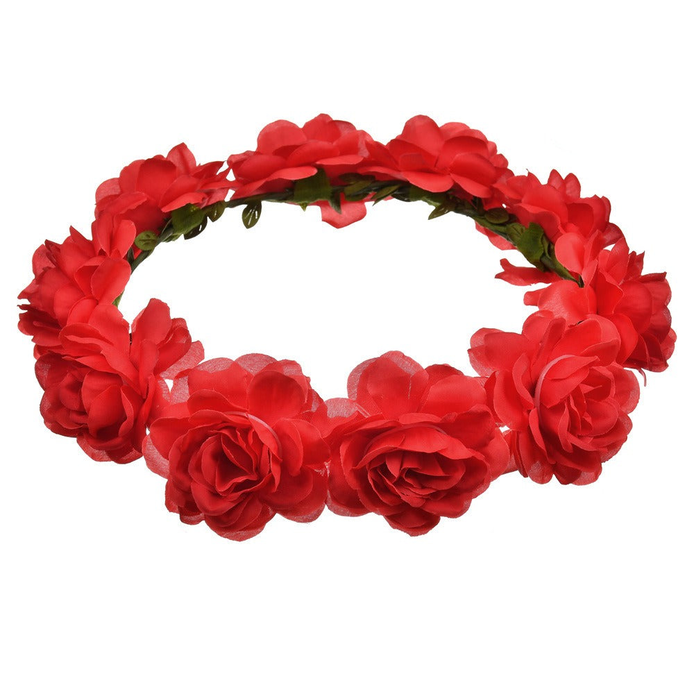 Bohemian Beach Rose Blossom Hair Hoop Bride Flower Ring Hair Strap - Korvel