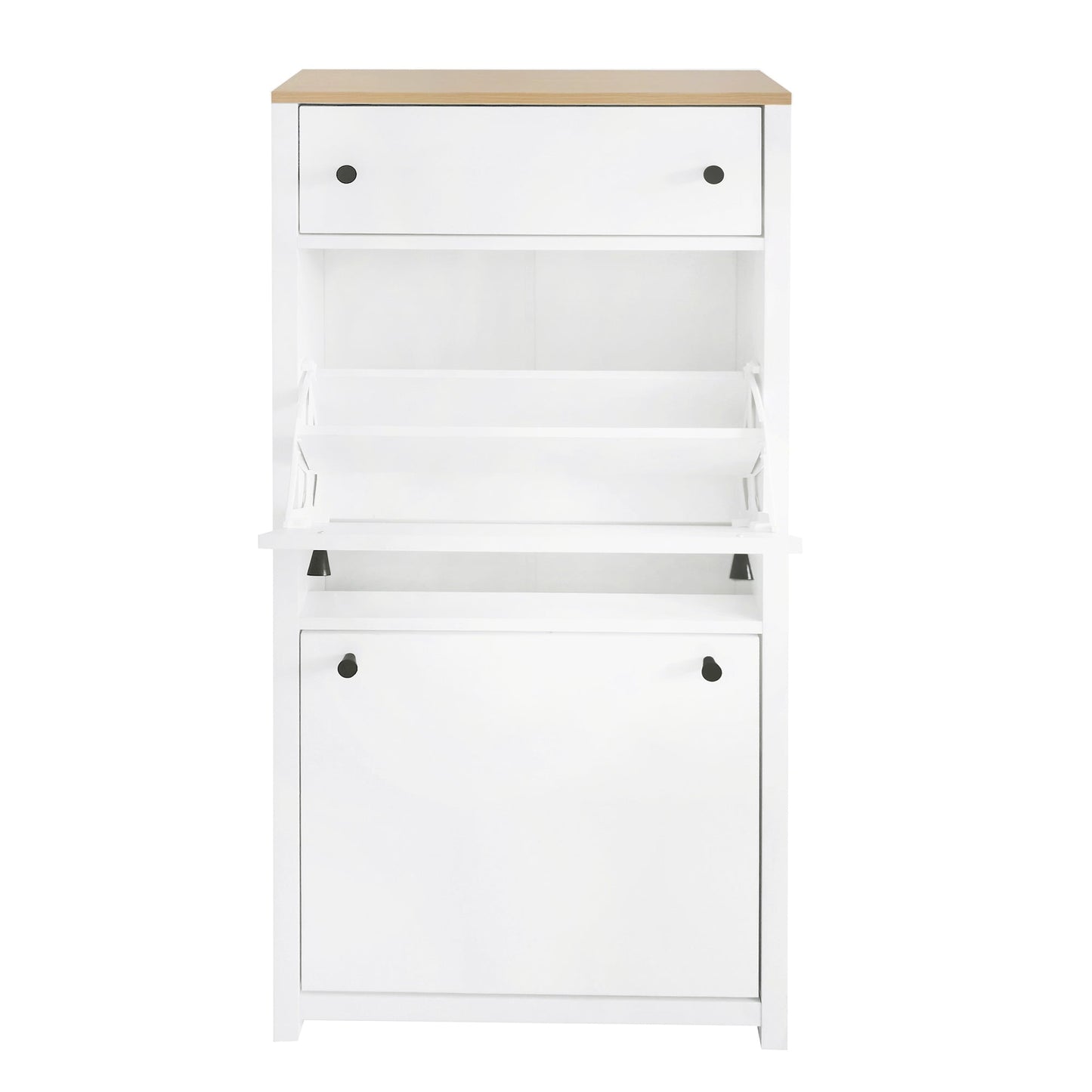 ONTREND ultra-thin shoe cabinet set with 4 flip drawers and adjustable panel top shoe rack, white - Korvel