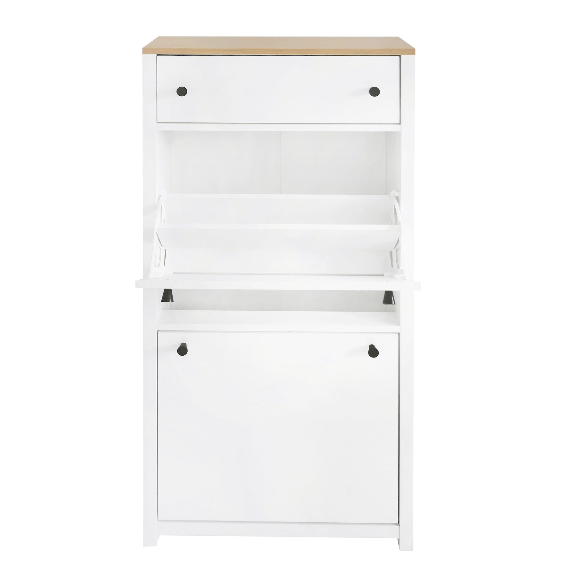 ONTREND ultra-thin shoe cabinet set with 4 flip drawers and adjustable panel top shoe rack, white - Korvel