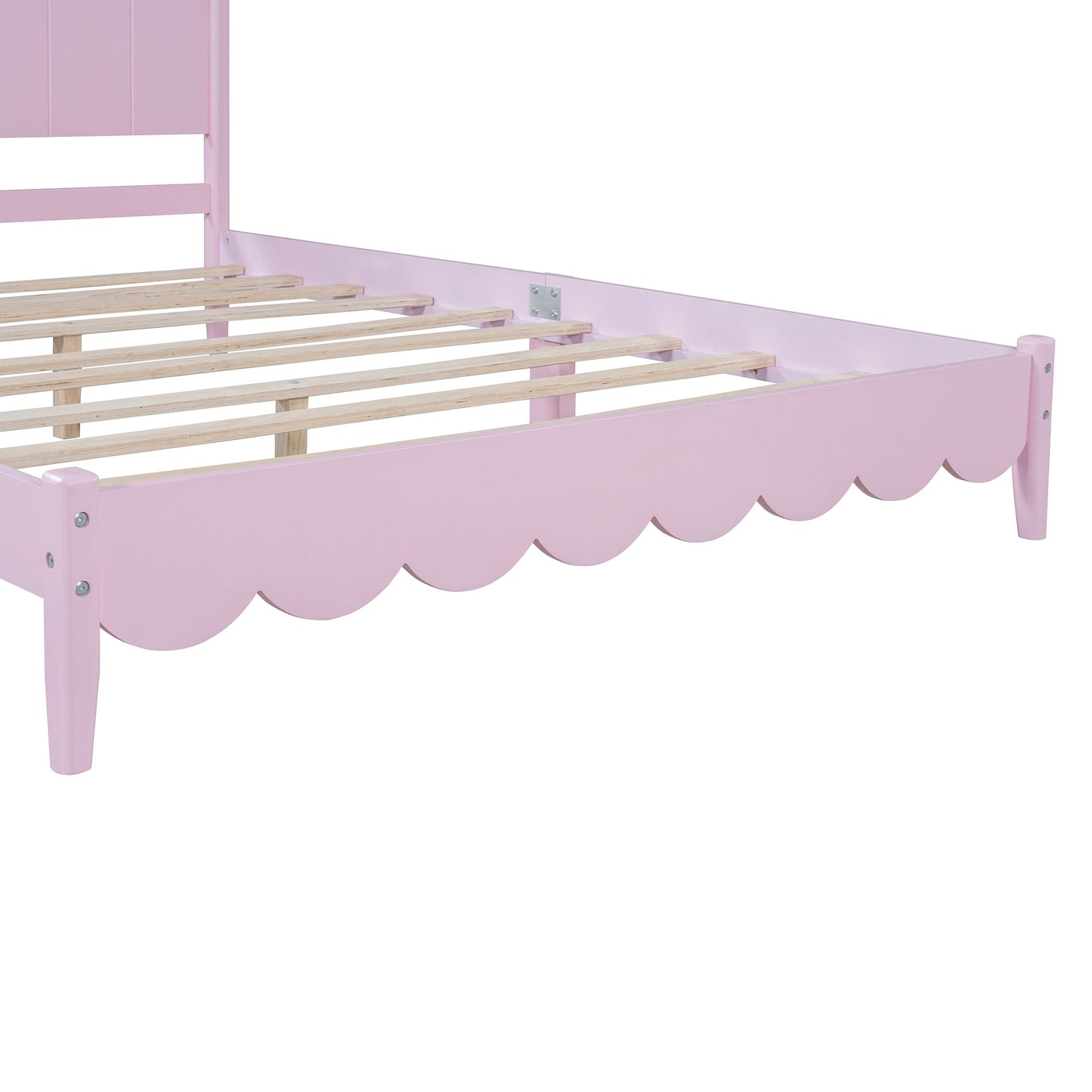 Queen Size Wood Platform Bed Frame, Retro Style Bed with Rectangular Headboard,No Need Box Spring,Pink - Korvel