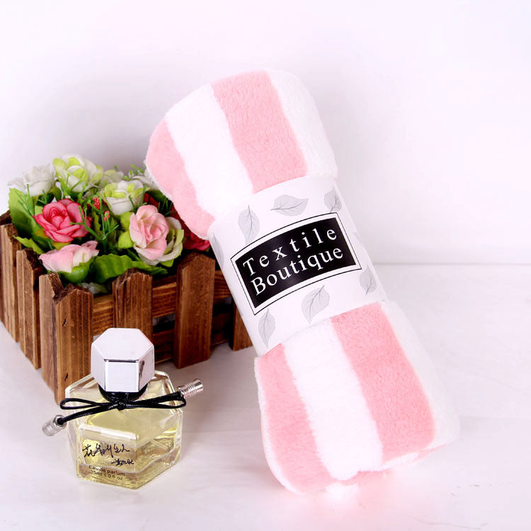 Premium Coral Fleece Bath Towel with Striped Edge