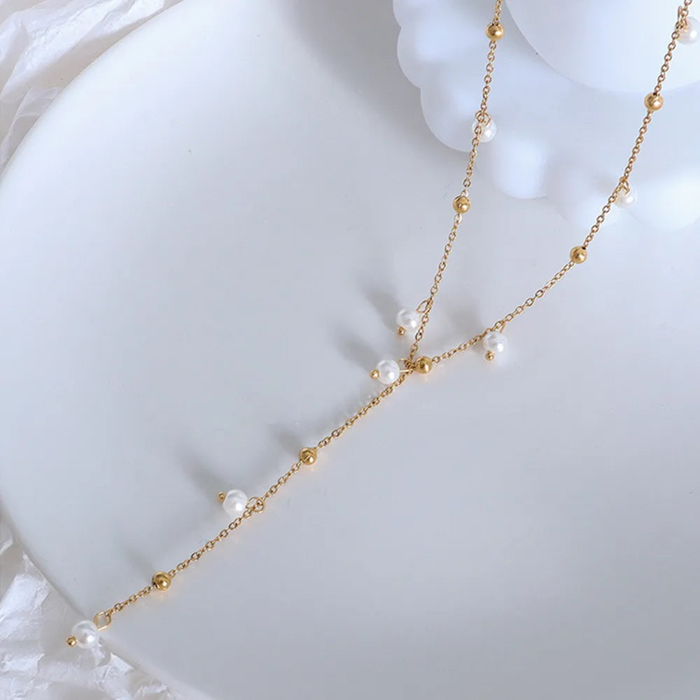 18K Gold-Plated Pearl Drop Necklace - Korvel