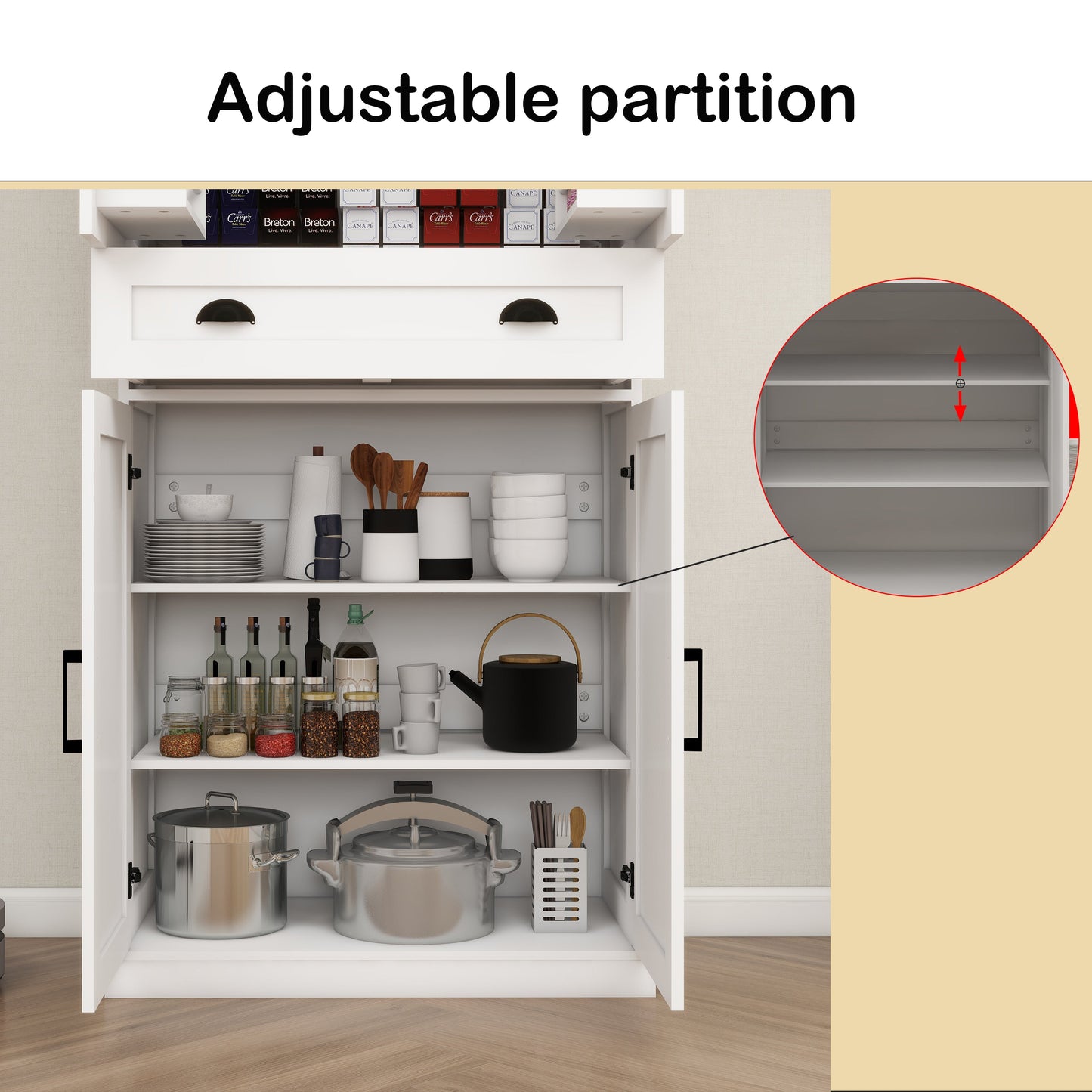 Elegant 71" Kitchen Pantry Storage Cabinet with Adjustable Shelves