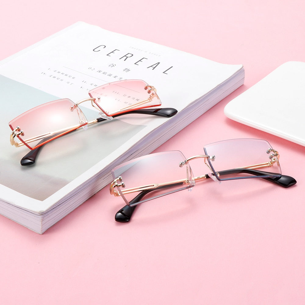 Trendy Men Women Summer Rimless Sunglasses Fashion Small Rectangle Sun Glasses Traveling Style UV400 Shades Eyewear - Korvel