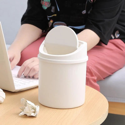 Minimalist plastic desktop trash can household press type with lid miscellaneous bin mini makeup table storage bin - Korvel