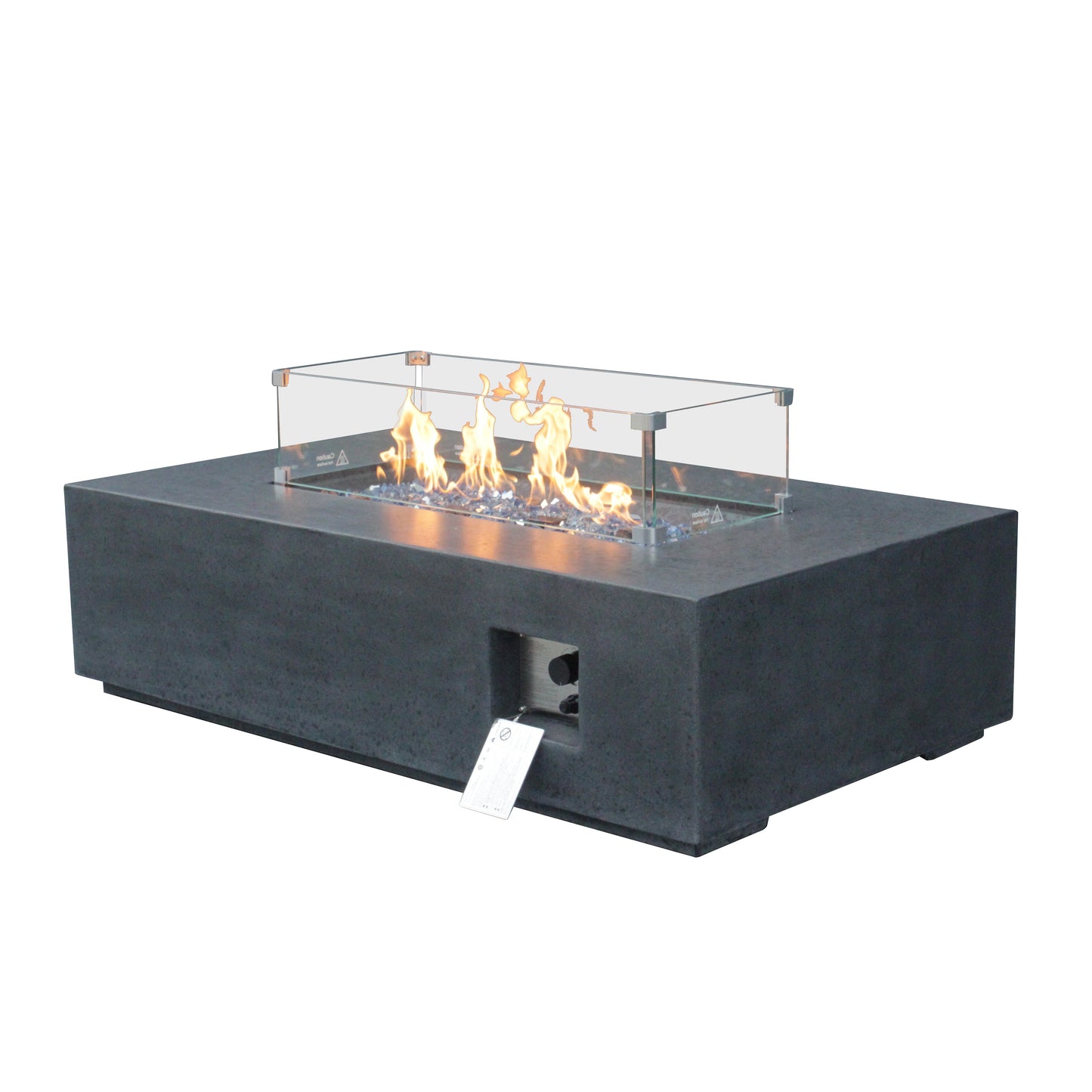 52 Inch Outdoor Concrete Propane gas rectangle Fire Pit table in Dark Gray color - Korvel