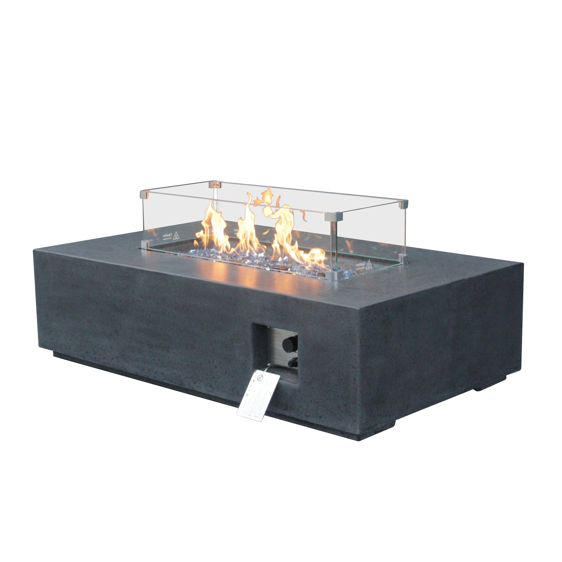 52 Inch Outdoor Concrete Propane gas rectangle Fire Pit table in Dark Gray color - Korvel