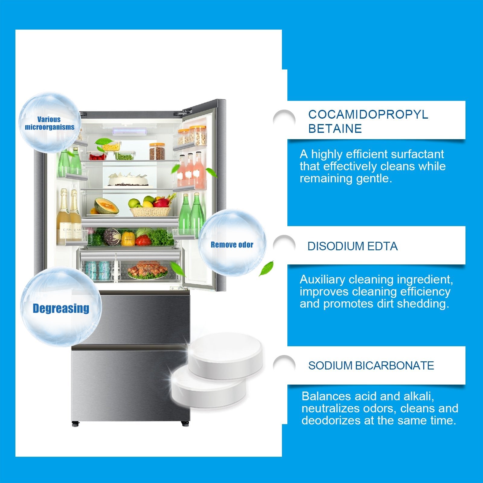 Refrigerator Cleaning Effervescent Tablet Kitchen Refrigerator Cleaning Anti-Oil Anti-Odor Multi-Purpose Cleaning Tablet - Korvel