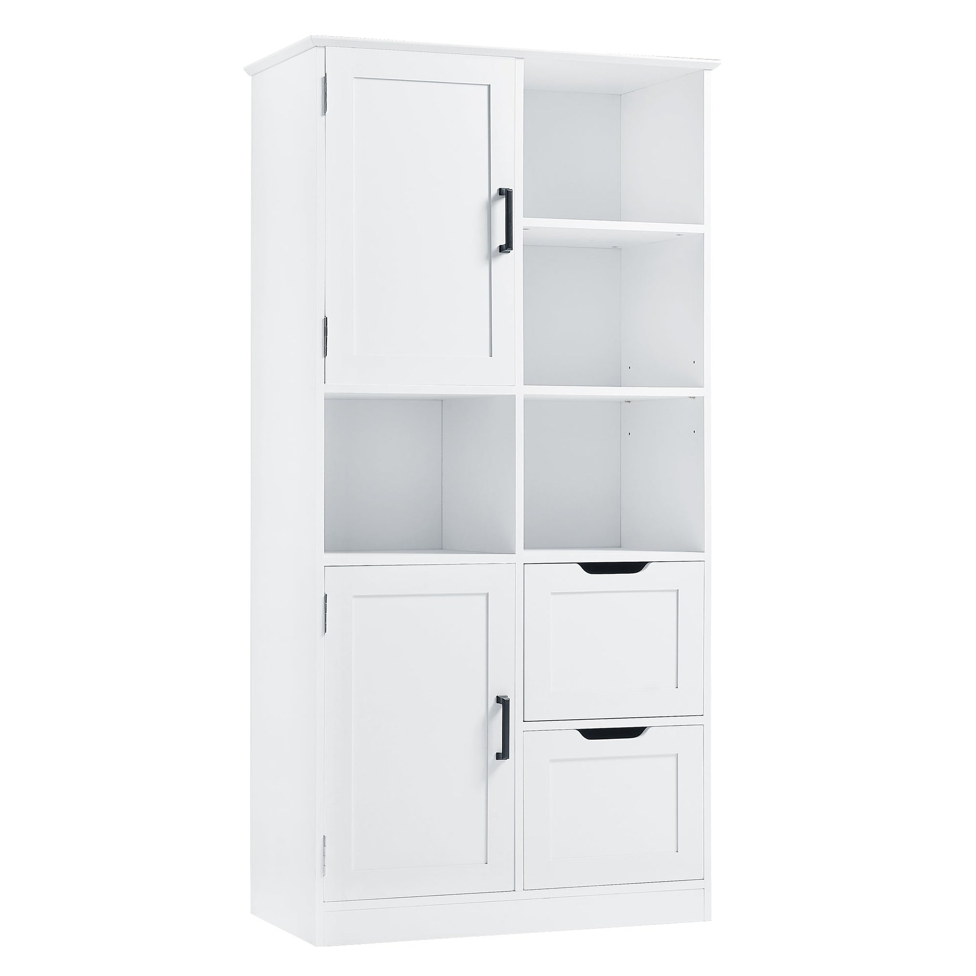 Bathroom storage cabinet with doors and drawers, multiple storage spaces, independent, open adjustable shelves, white - Korvel