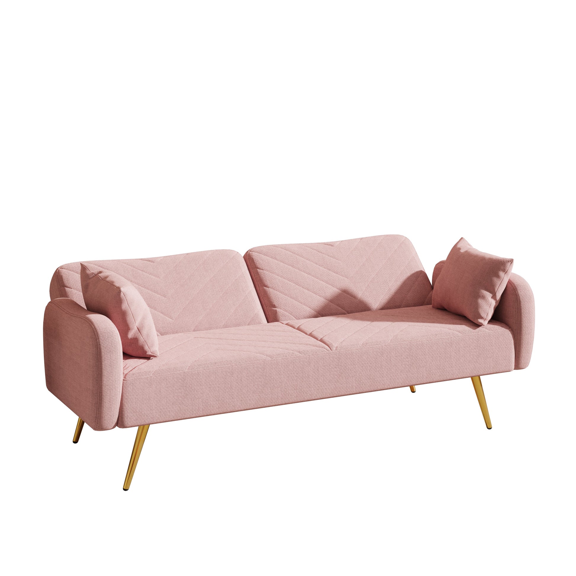 70.47" Pink Fabric Double Sofa with Split Backrest and Two Throw Pillows - Korvel