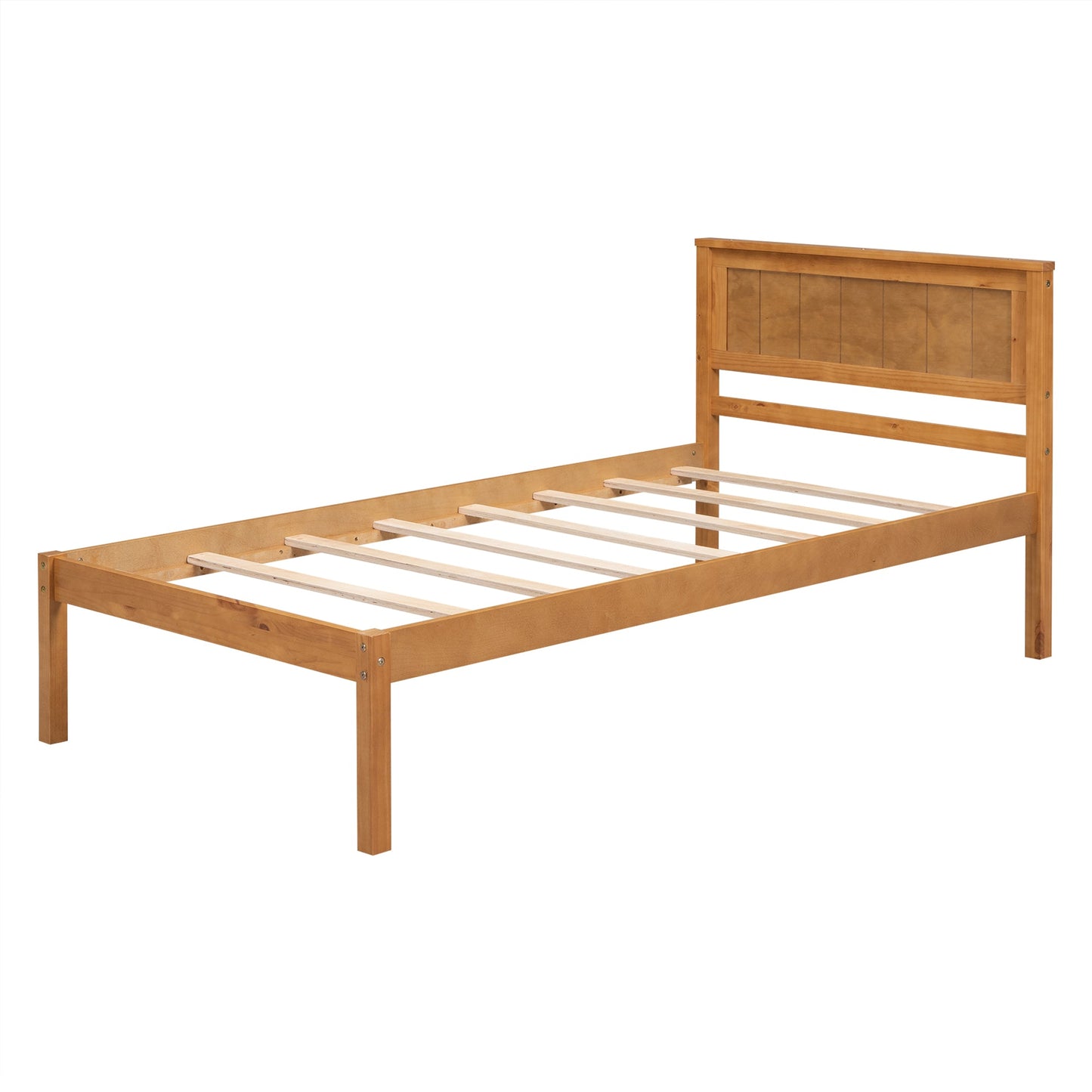 Elegant Twin Platform Bed Frame with Headboard - Oak Finish