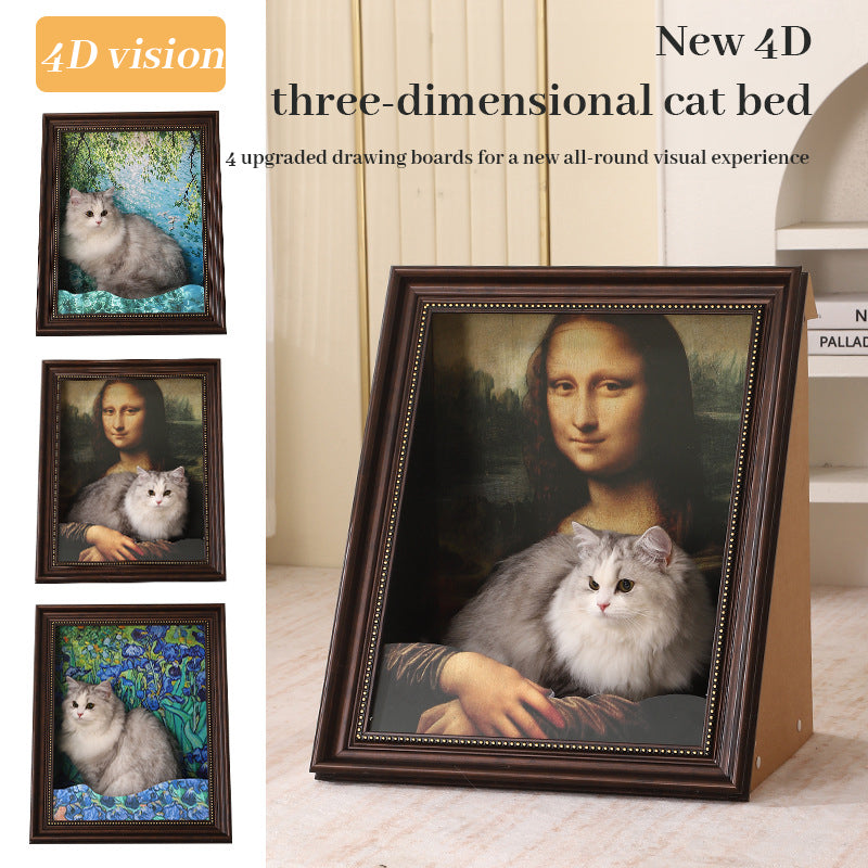 3D Mona Lisa Cat Scratcher with Removable Oil Painting Frame - Korvel
