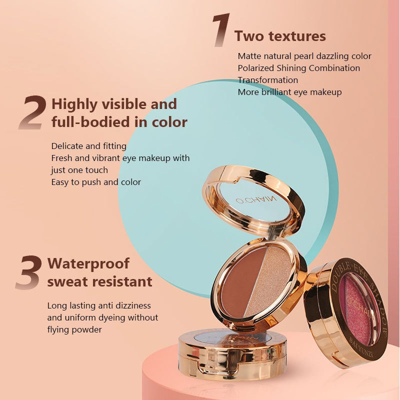 O'CHAINPearlescent two-color eyeshadow matte lipstick does not fade, non-sticky cup powdery delicate eyeshadow palette - Korvel