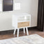 Table d'appoint en rotin blanc de 15,75" avec tiroir et pieds en bois massif