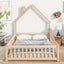 Full House-Shaped Headboard Floor Bed with Fence - Natural