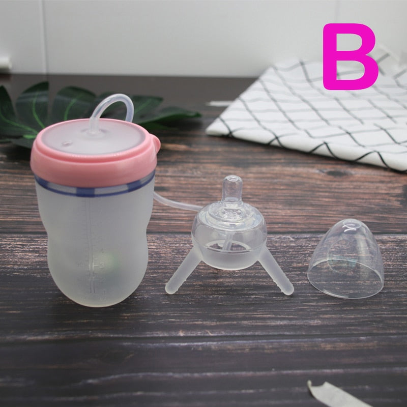 250ml Baby Bottle Kids Cup Silicone Sippy Children Training Cute Baby Drinking Water Straw Feeding Bottle Hands-free Bottle - Korvel