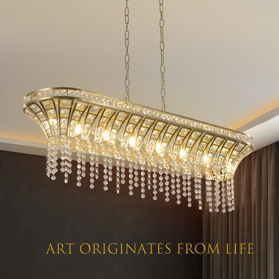 Modern Champagne Gold Kitchen Island Light - Oval Crystal ceiling chandelier - Korvel