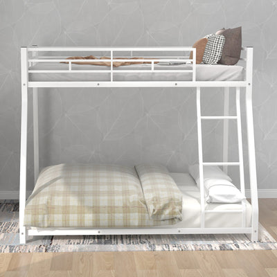 Premium Metal Floor Bunk Bed - Twin over Full in White