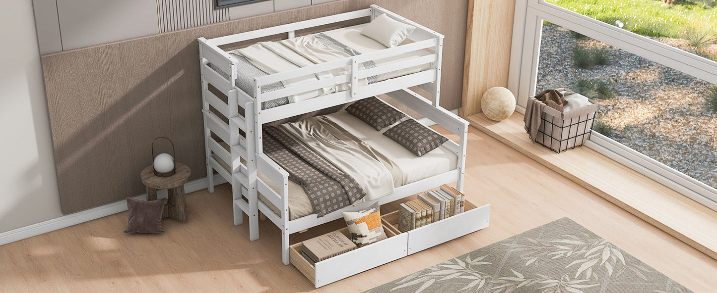 Wood Twin over Full Bunk Bed with 2 Drawers  White - Korvel