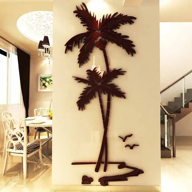 3D Coconut Tree Acrylic Mirror Wall Sticker For Children's Room Dining Room Living Room DIY TV Wall Background Home Decoration - Korvel