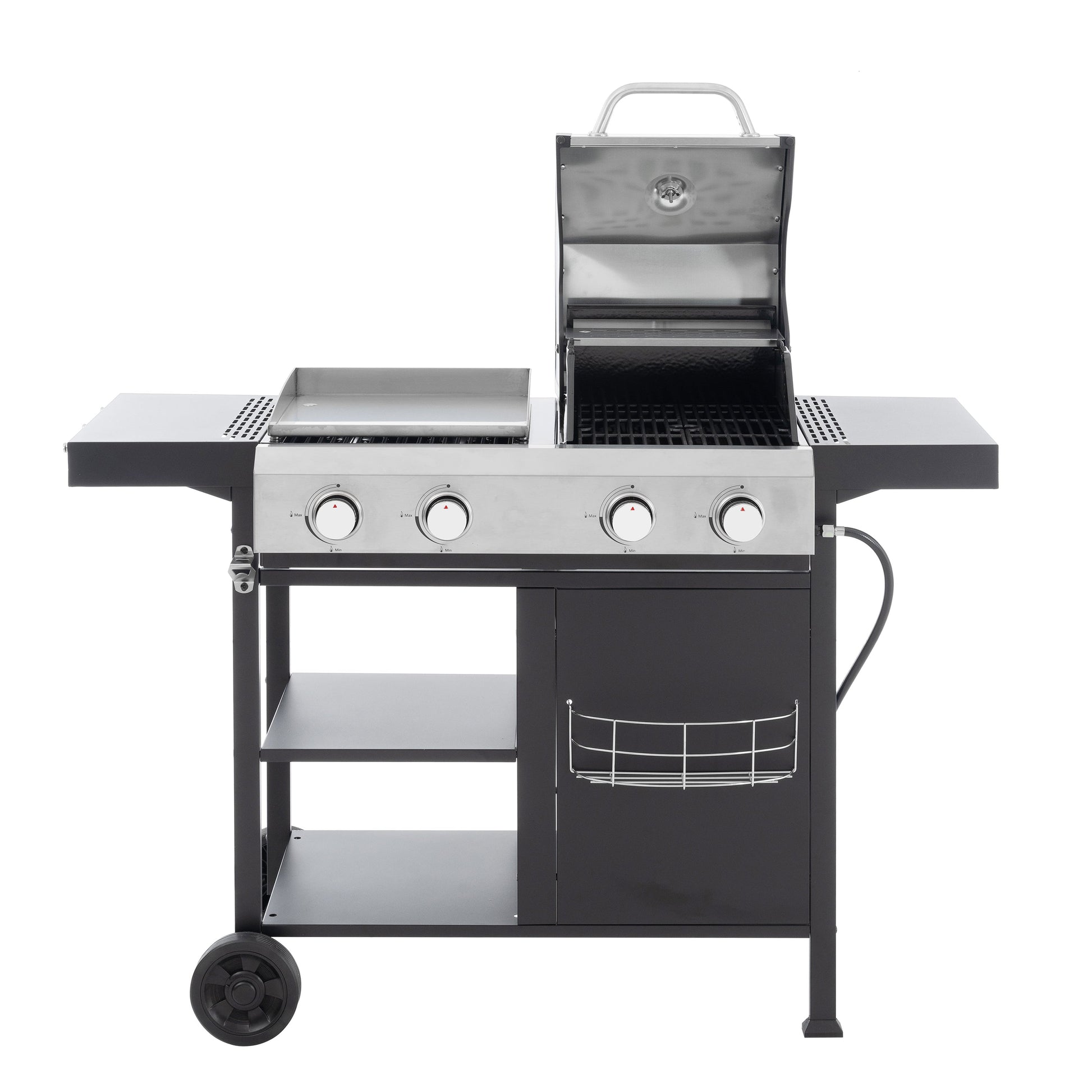 2+2 multifunctional gas barbecue grill and covered grill combination for outdoor cooking - barbecue, barbecue, pizza. - Korvel