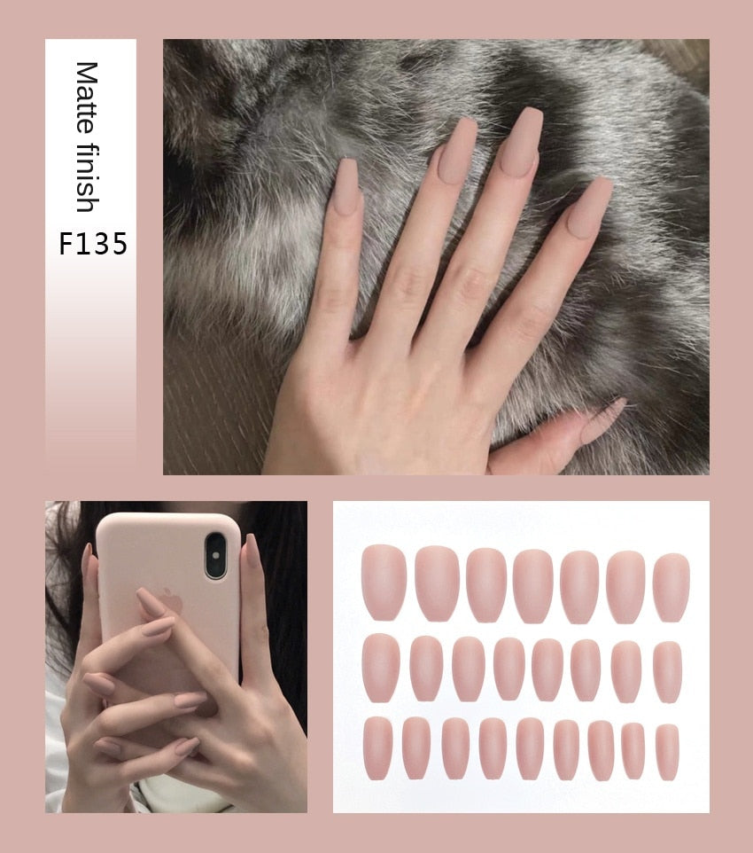 Premium Stiletto Press-On Nails with Glue - 24 Pieces