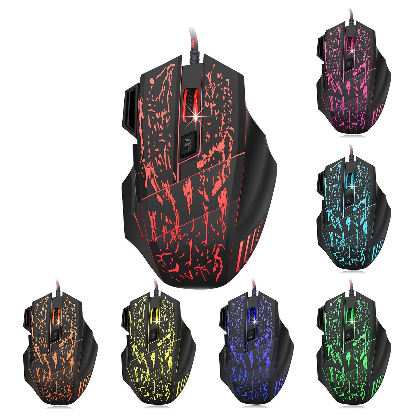HXSJ Flow Crack Gaming Mouse - Óptico 7D con Luces Coloridas