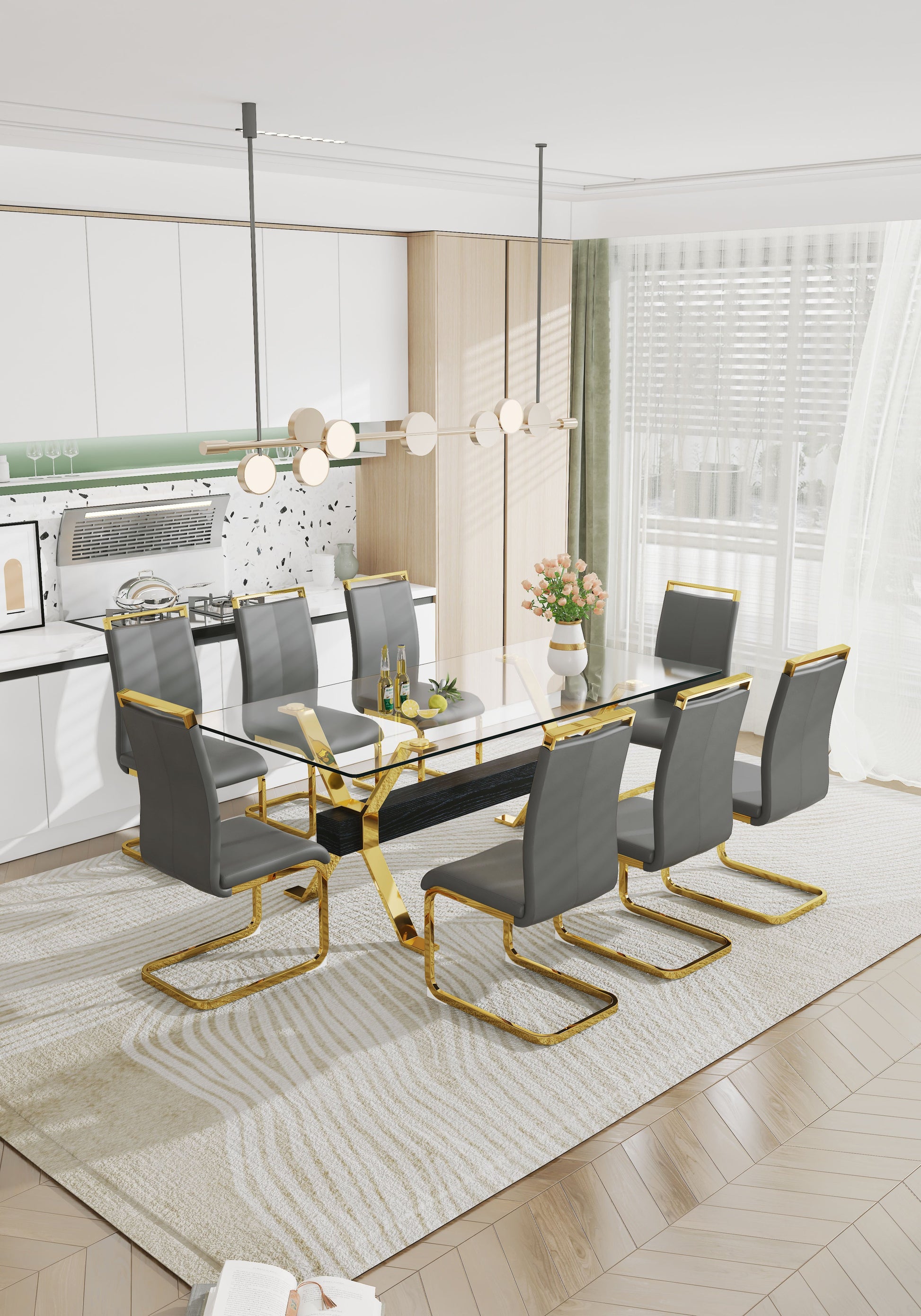 Dining table Modern tempered glass dining table Large modern office desk - Korvel