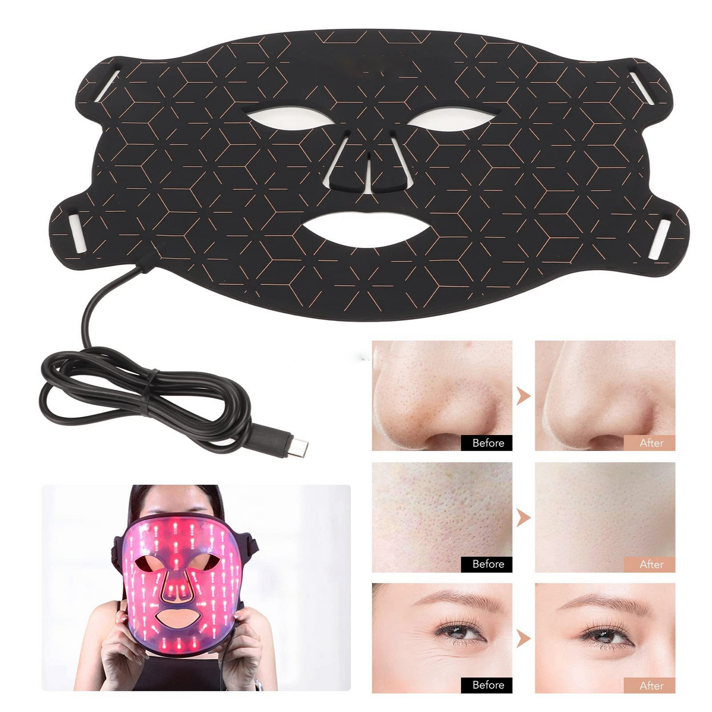 Food grade silicone beauty mask with LED photons home use beauty equipment 7 colors led face mask - Korvel