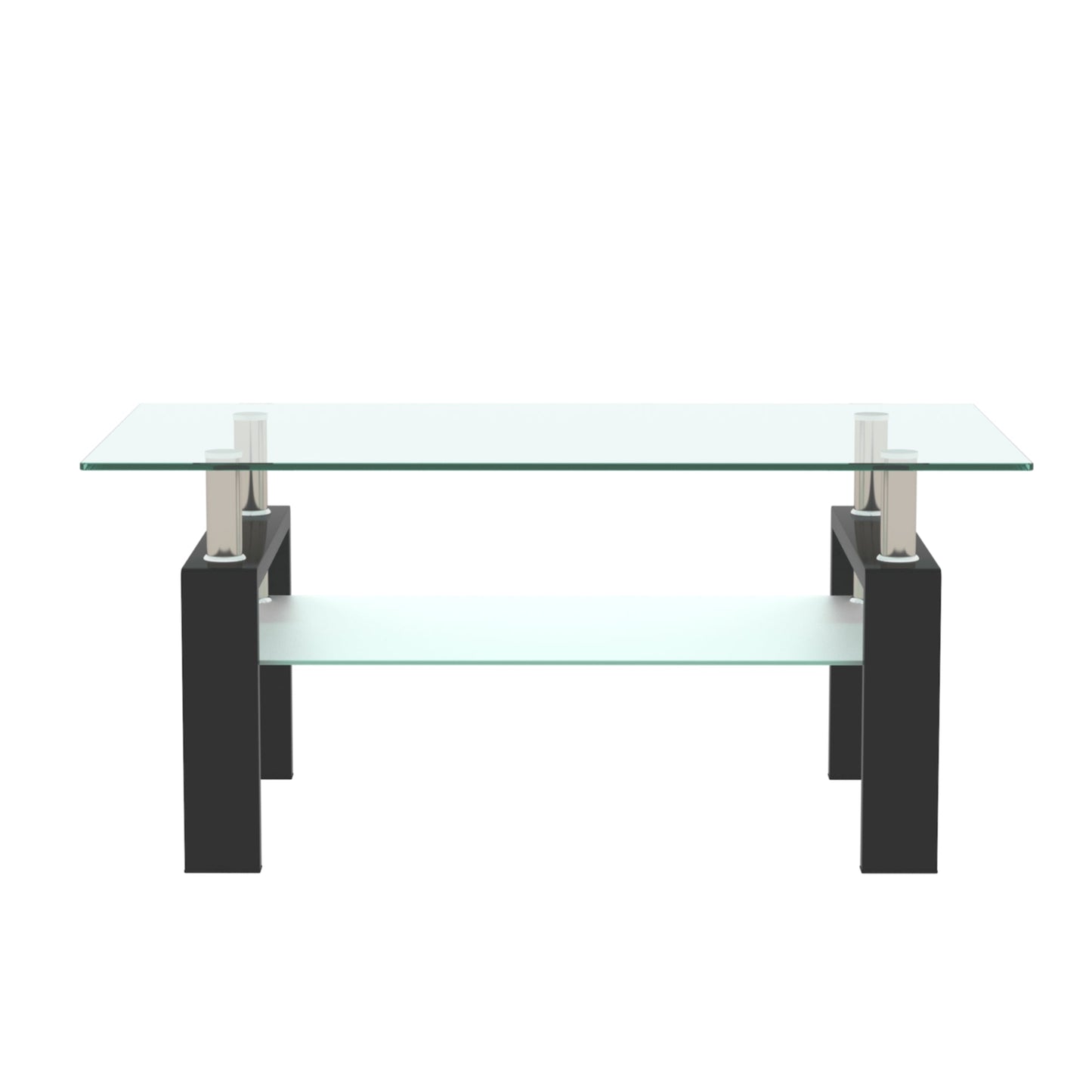 Modern Rectangle Black Glass Coffee Table for Living Room