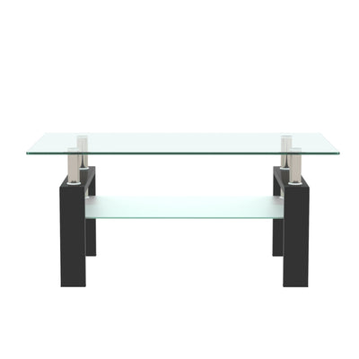 Modern Rectangle Black Glass Coffee Table for Living Room