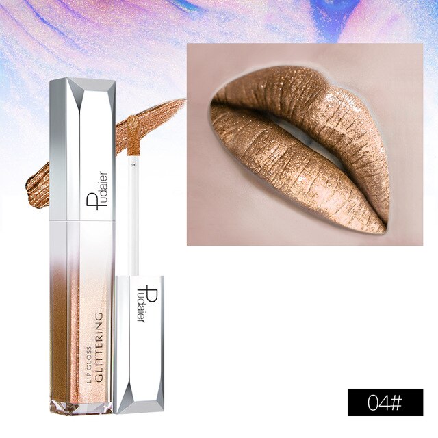 Pudaier Metallic Glitter Shine Lipstick - Long-lasting Liquid Tint