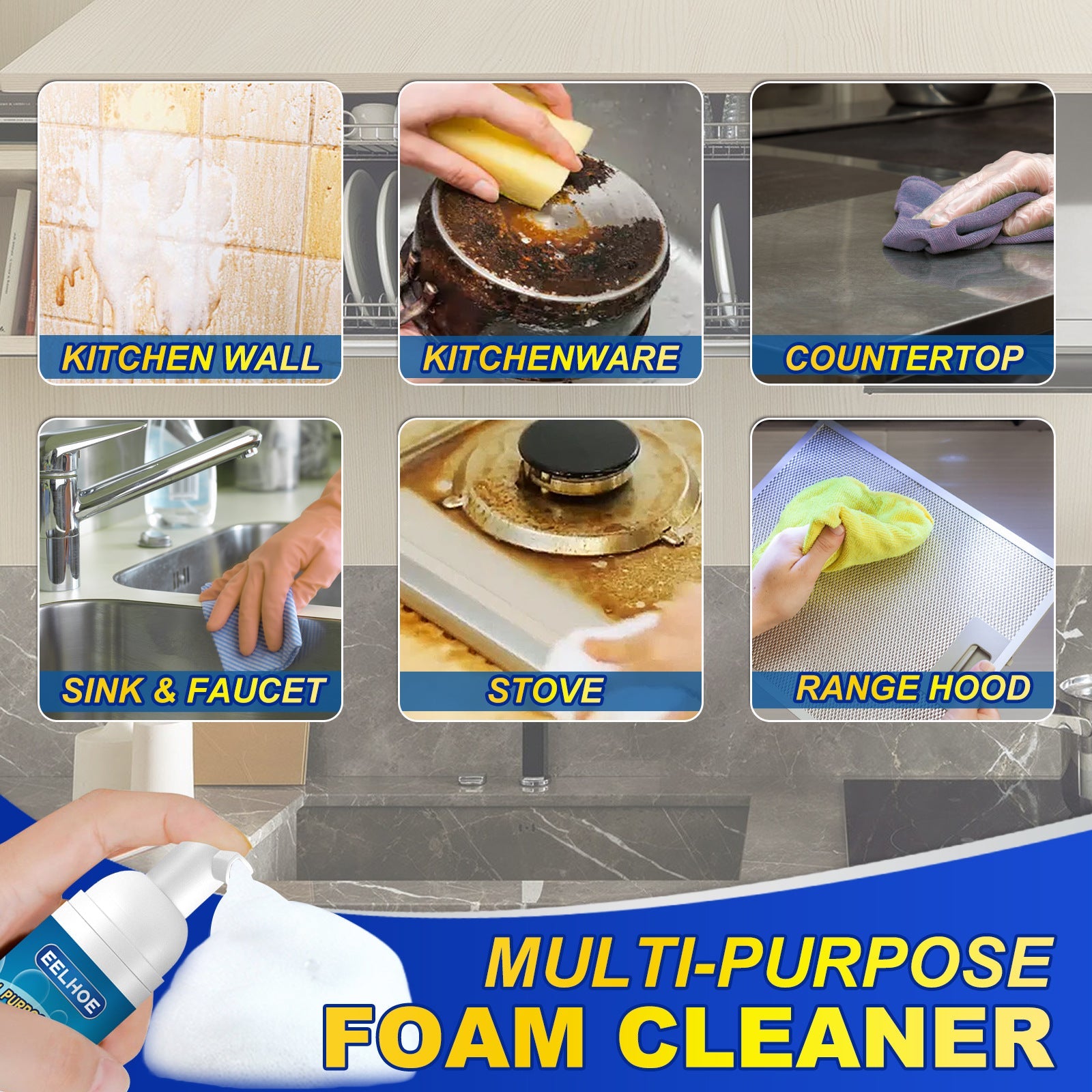 Heavy Grease Kitchen Foam Cleaner, Multi-Purpose Stove Hood To Remove Rust Stains Kitchen Utensils Oil Stains - Korvel