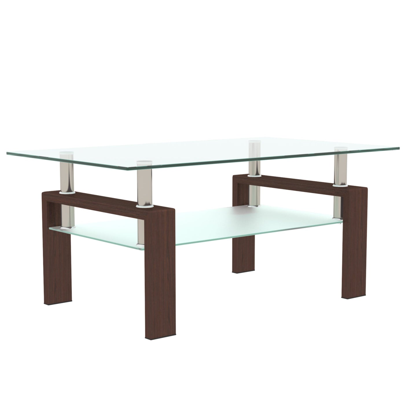 Rectangle Walnut Glass Coffee Table, Clear Coffee Table, Modern Side Center Tables for Living Room, Living Room Furniture - Korvel