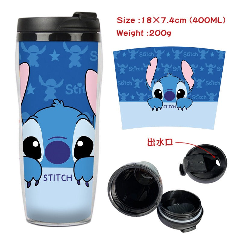 Stitch Stitch animation peripheral double-layer insulated plastic cup two-dimensional cartoon tea cup cold water kettle water cup - Korvel
