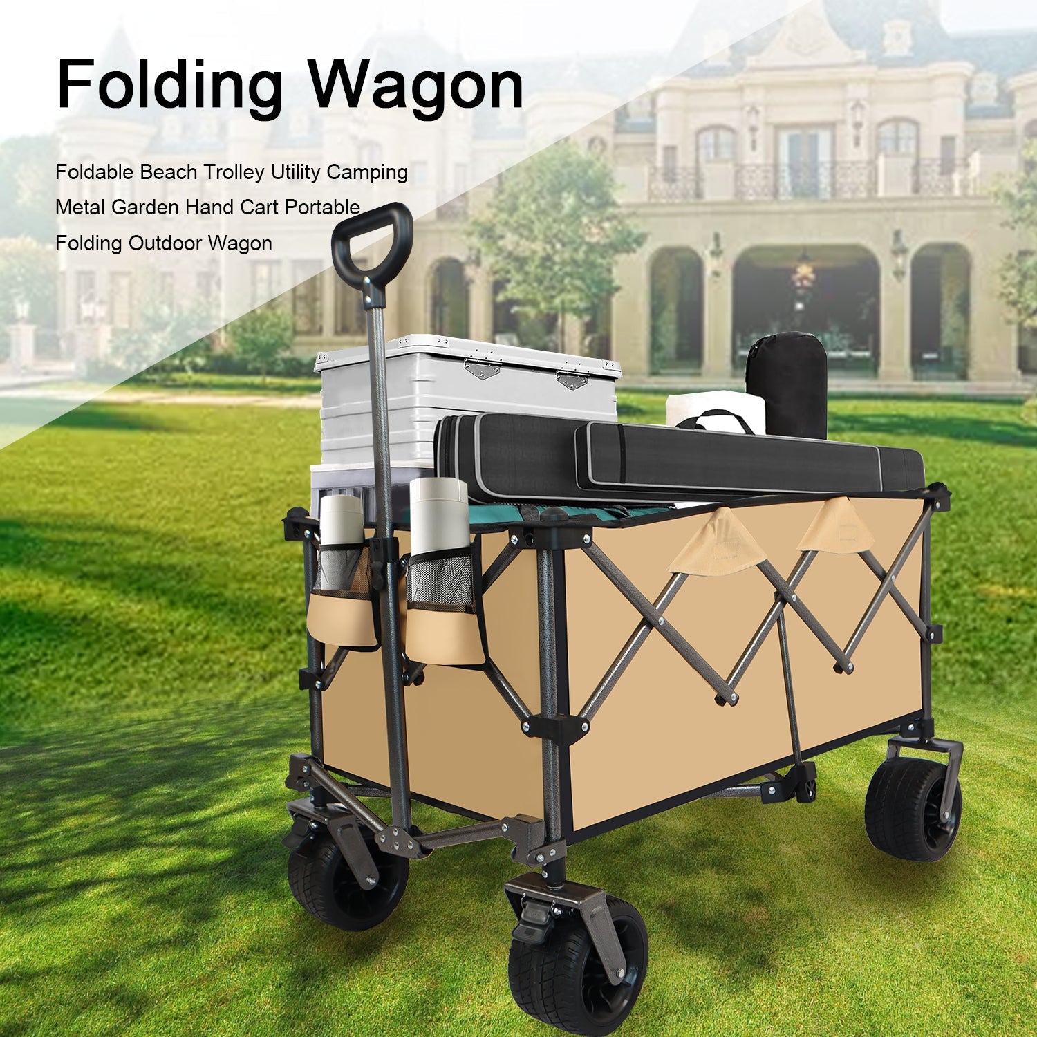 Collapsible Folding Wagon Push Pull Foldable Beach Wagon Cart - Korvel