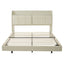 Large floating bed frame with storage headboard, touch sensor, night light and USB charger, padded platform bed, beige color - Korvel