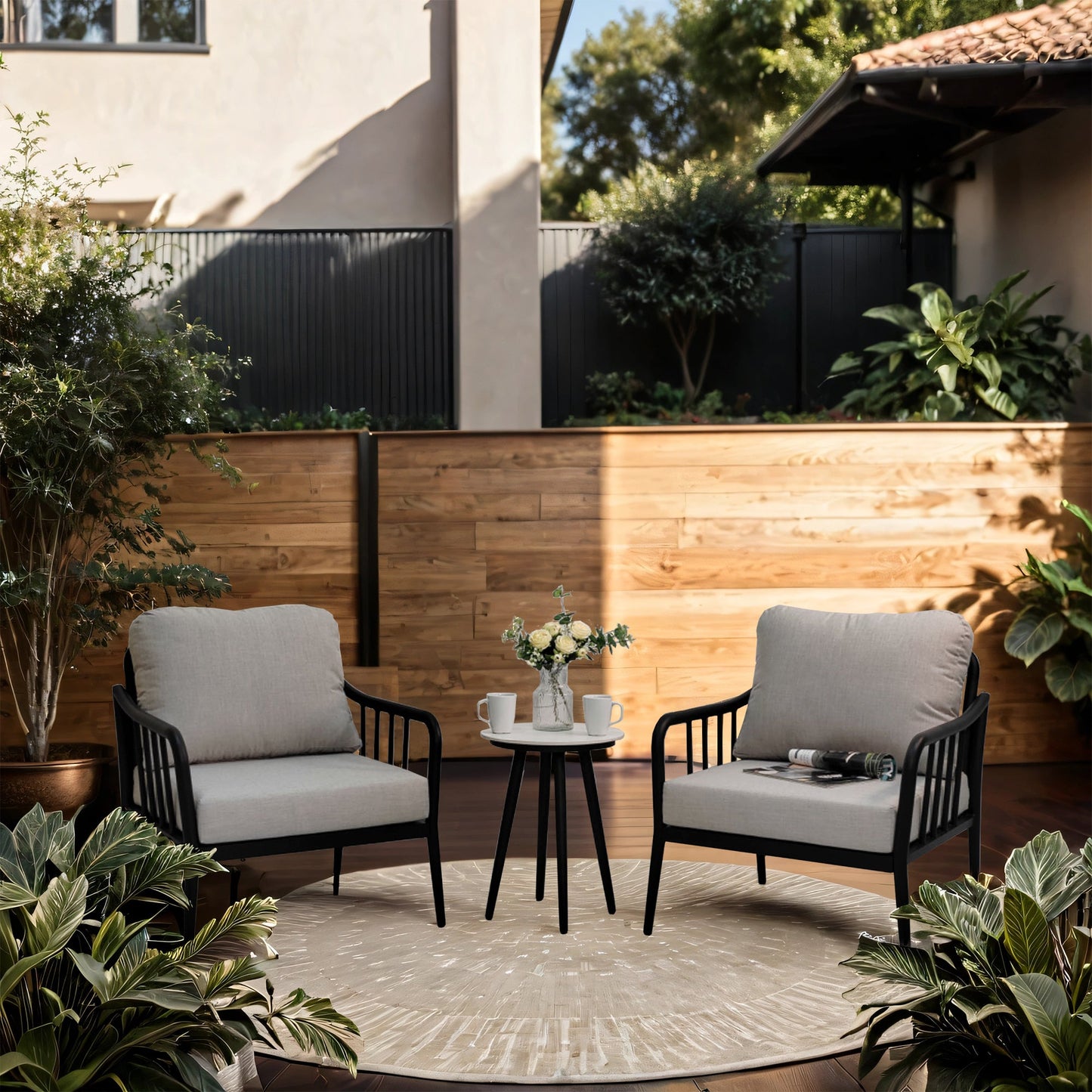 Ensemble de chaises longues de patio en aluminium 3 pièces avec table d'appoint
