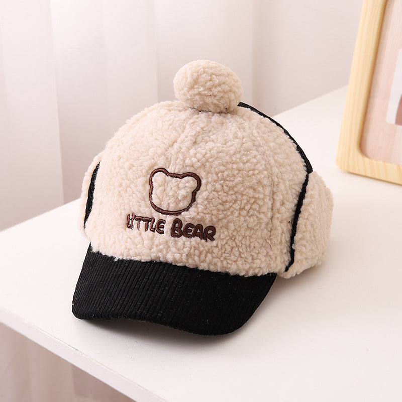 Gorra de béisbol de corduroy cálido para niños con protección para las orejas