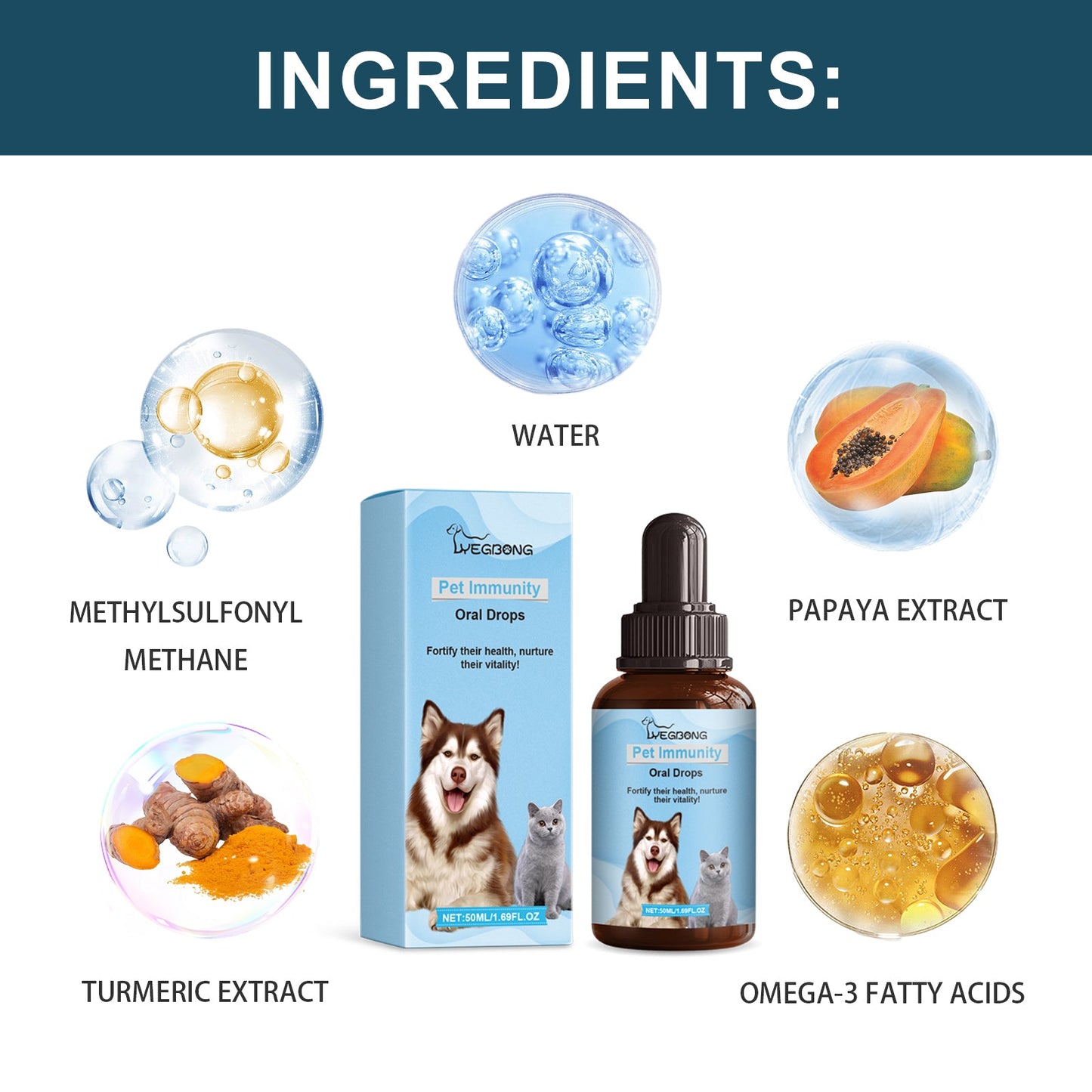 Gouttes de soutien immunitaire premium pour chats et chiens