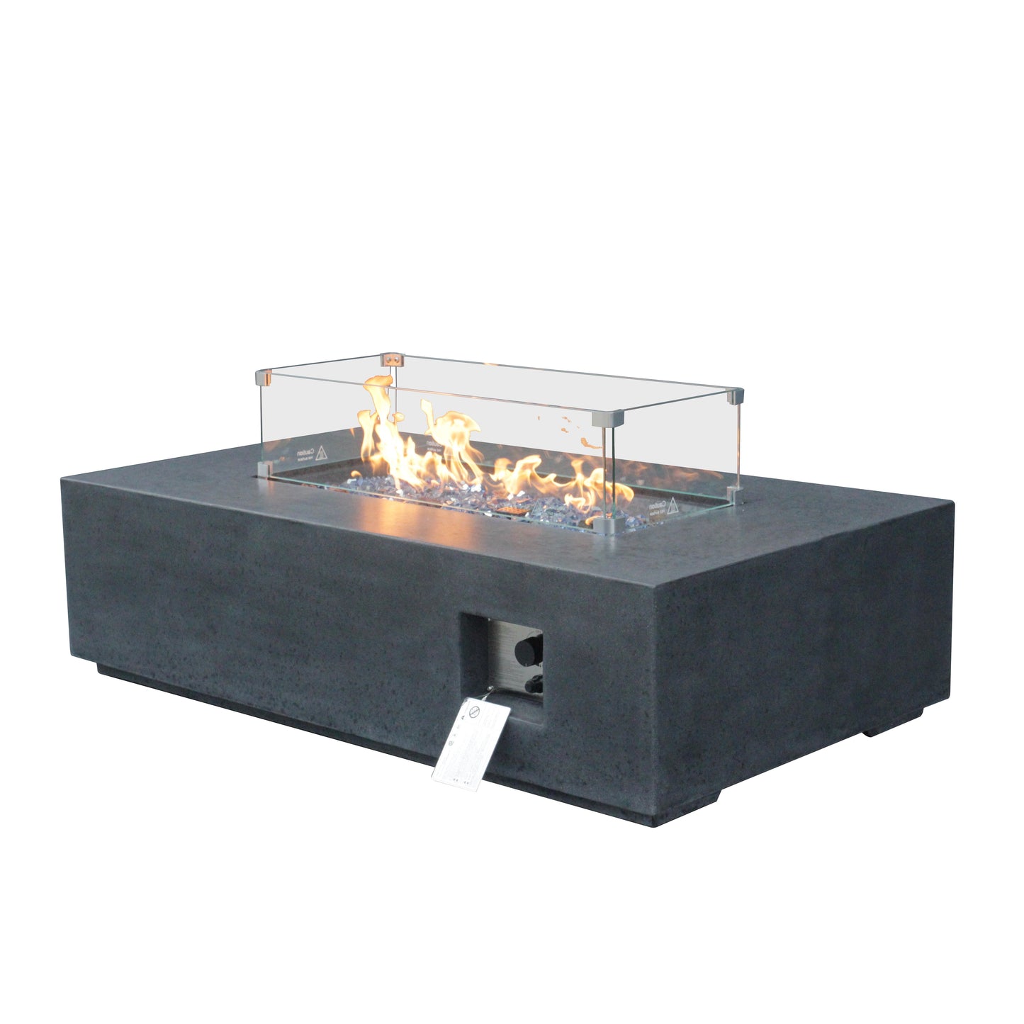 52 Inch Outdoor Concrete Propane gas rectangle Fire Pit table in Dark Gray color - Korvel