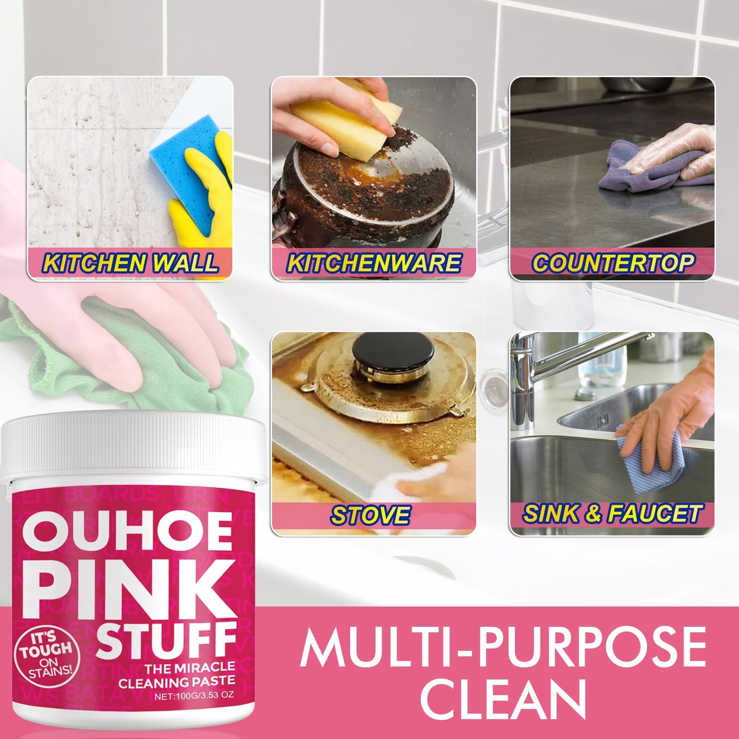 Home Gentle Multi-Functional Cleaning Cream, Clean Kitchen Heavy Oil Dirt General Pink Barrel Cleaning Powder - Korvel