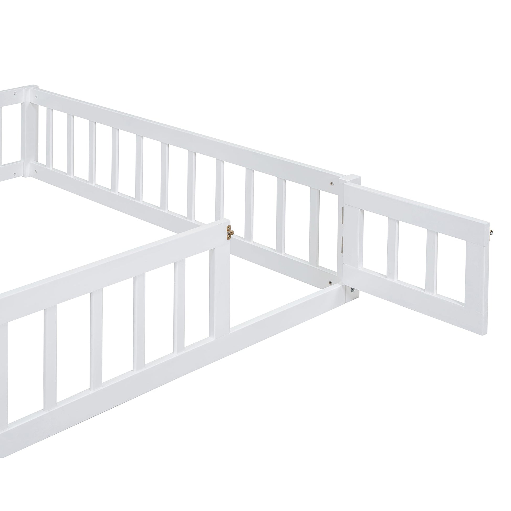 Wooden Full Size Children's Bed with Detachable Headboard and Integrated Clothes Drying Rack, White - Korvel