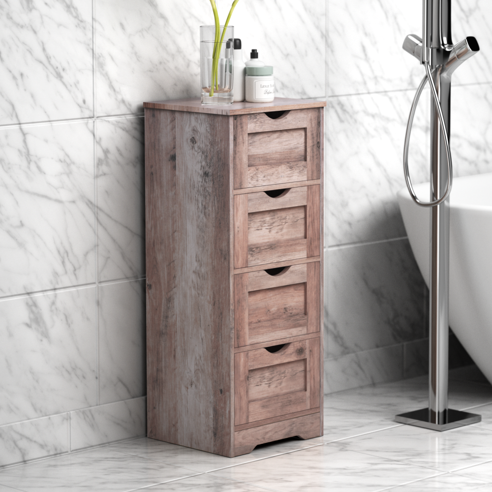 Floor Cabinet Wooden Storage Cabinet Home Office Living Room Bathroom Side Table Sturdy Modern 4 Drawers Grey - Korvel