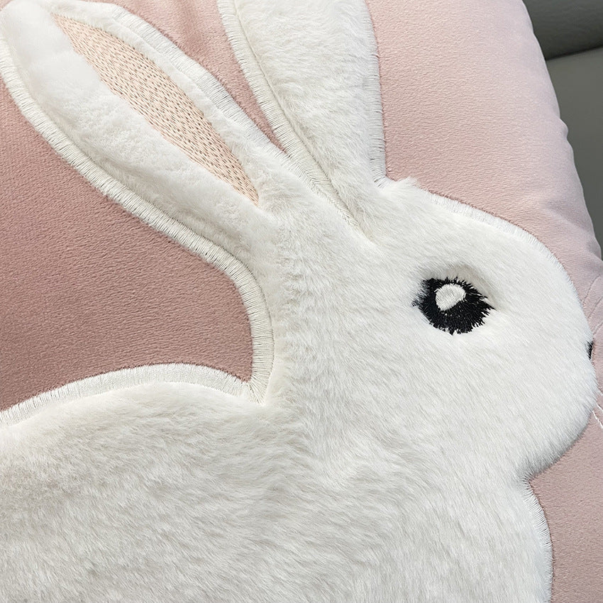 Charming Pink Bunny Velvet Pillow Cover