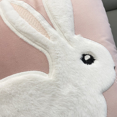Charming Pink Bunny Velvet Pillow Cover