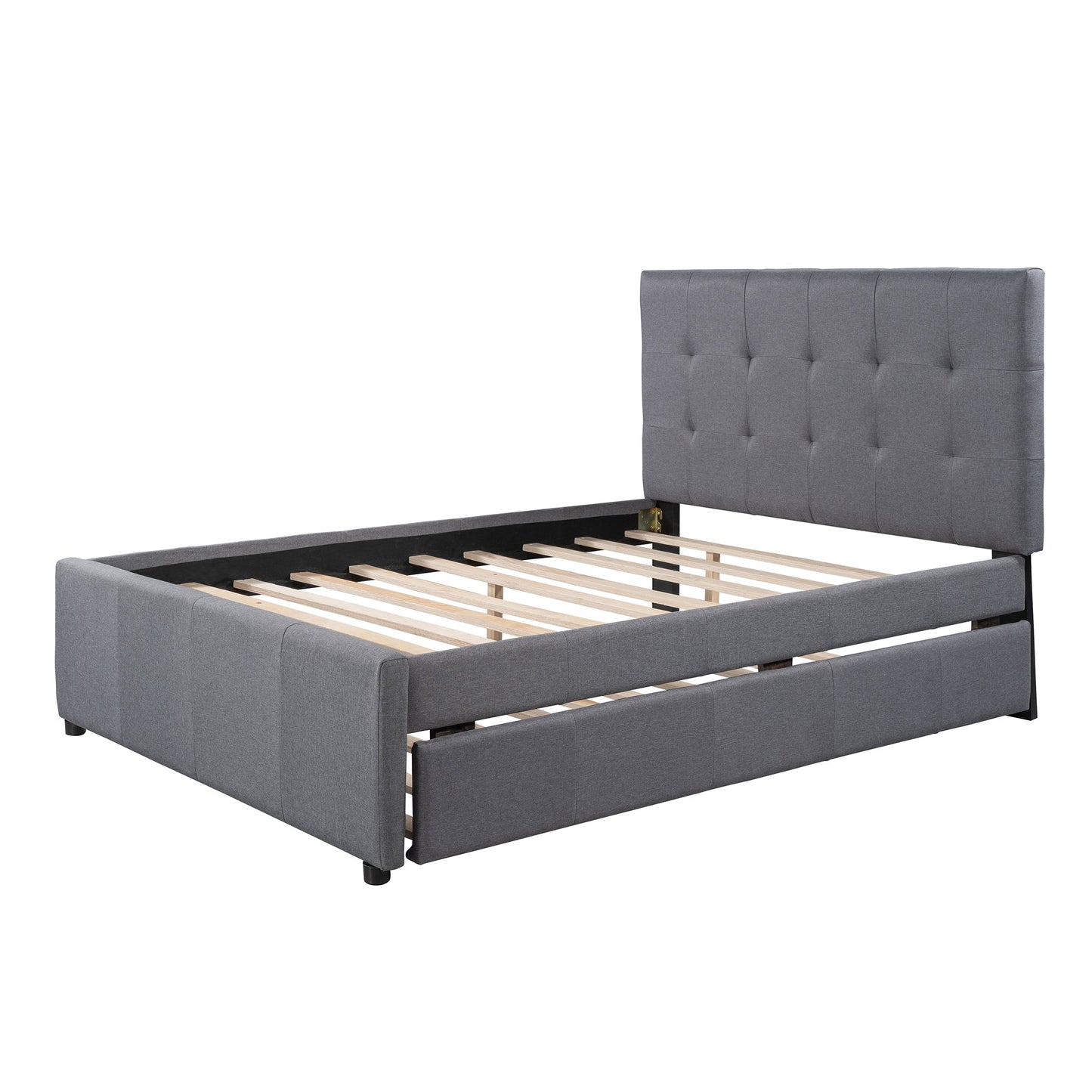 Linen Upholstered Platform Bed with Headboard and Trundle - Full