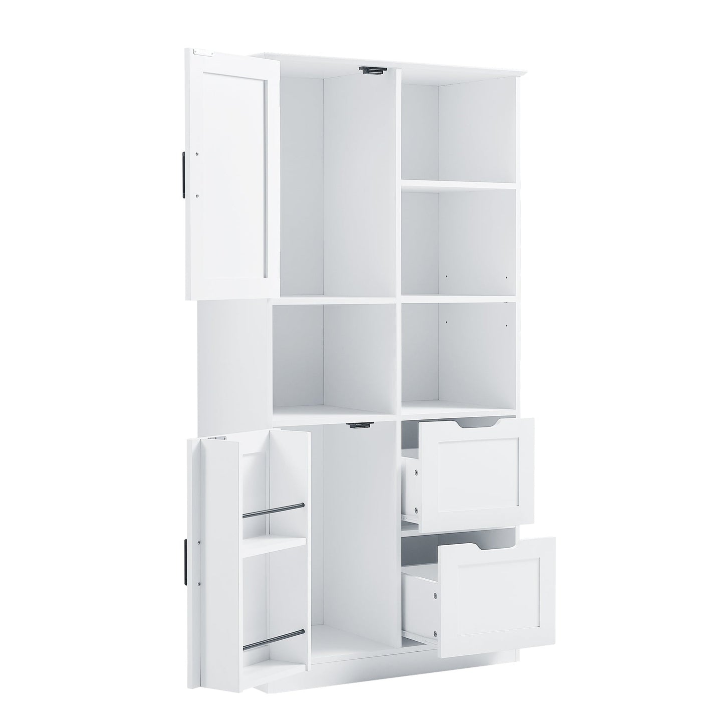Bathroom storage cabinet with doors and drawers, multiple storage spaces, independent, open adjustable shelves, white - Korvel