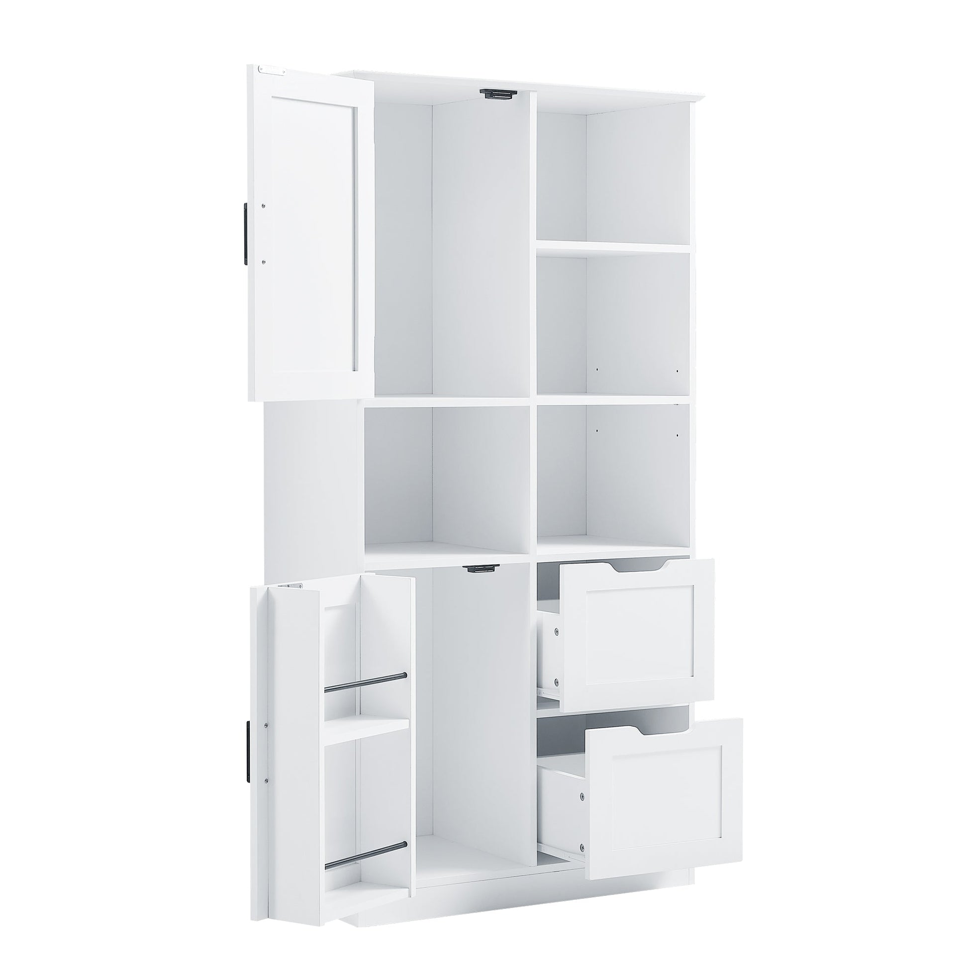 Bathroom storage cabinet with doors and drawers, multiple storage spaces, independent, open adjustable shelves, white - Korvel